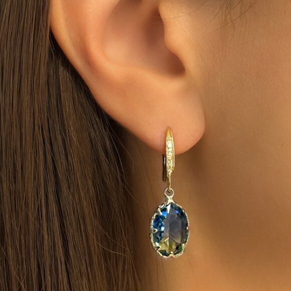 Ombré Crystal Gemstone Drop Hoop Earrings - Picture 1 of 4